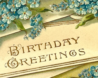 Antique 1908 Birthday Greetings Floral Forget me Nots Embossed Vintage Postcard