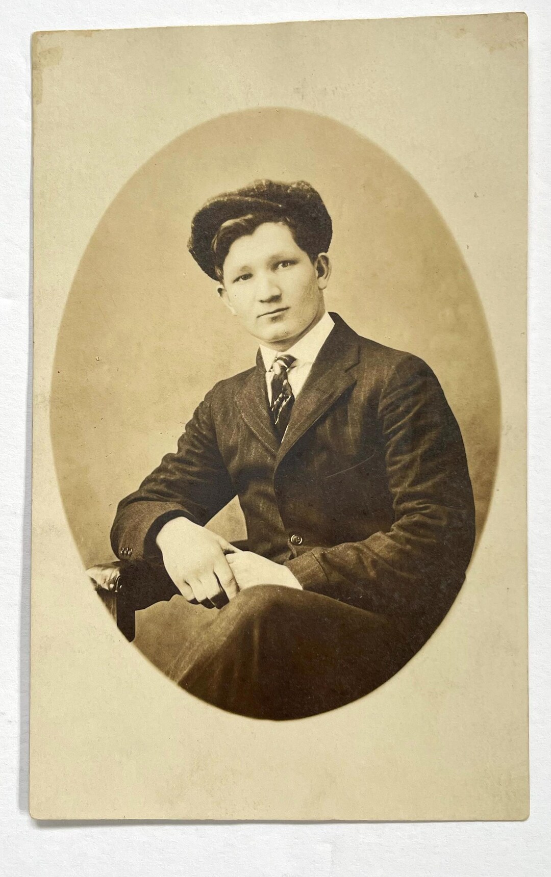 Portrait Young Man Boy Newsboy Cap Hat RPPC Photo Photograph Vintage ...