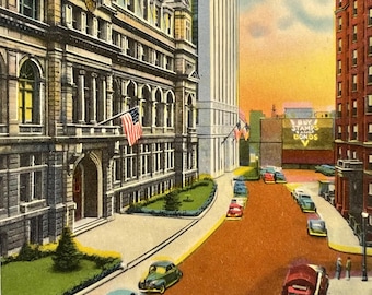 Boston, Massachusetts MA Pemberton Square and Court House Vintage 1940's Linen Postcard Unposted