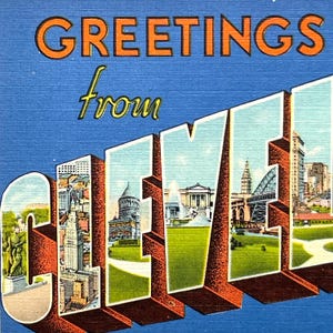 Greetings From Cleveland, Ohio OH - Large Big Letter Vintage Linen Postcard