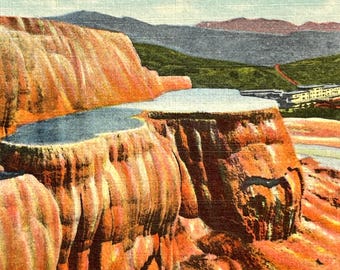 Yellowstone National Park, Wyoming WY - Mammoth Hot Springs Terraces Vintage Linen Postcard