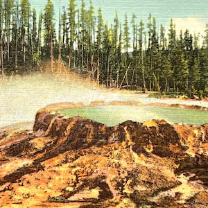 Yellowstone National Park, Punch Bowl Spring Upper Geyser Basin Wyoming WY Vintage Postcard