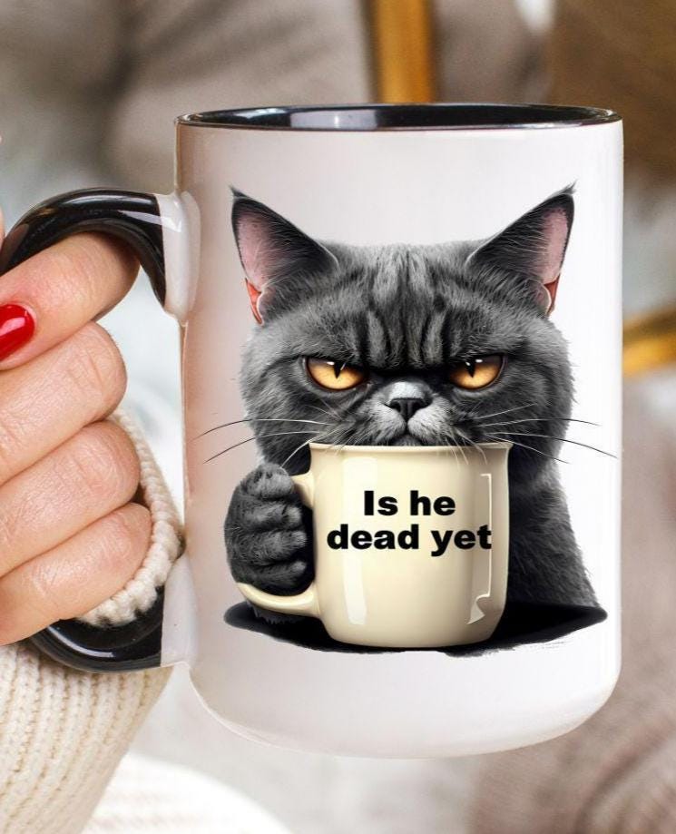 Mug/tasse H&M Grumpy Cat à Compartiments - Céramique Grise, Occasion En Bon état
