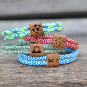 Personalized Wooden Bracelet - Personalized Rope Bracelet with Engraved Wood - Custom Name or Symbol - Christmas Gift for Him Her
