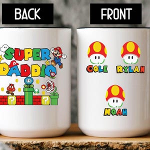 Personazlized Dad With Kids Name Gift Coffee Mug , Personalised Super Daddio Mug, Gamer Dad Gift, Personalised Birthday Gift, Funny Dad Gift