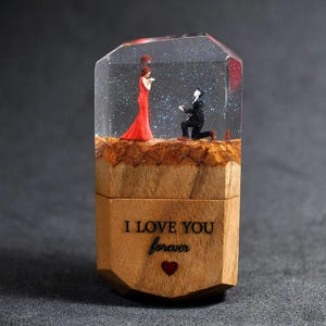 Engagement Ring Box , Pocket Proposal Ring Holder , Slim Wooden Ring Box - Custom Personalize Engrave , Customized Name Engagement Ring Box