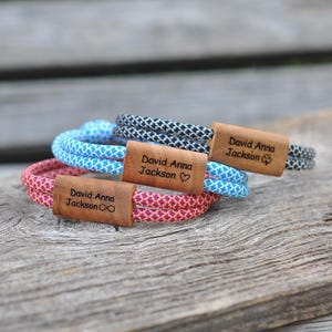 Personalized Rope Bracelet with Engraved Wood, Customized Name or Symbol , Christmas Gift for Him Her , Christmas gift for Dad and Mom