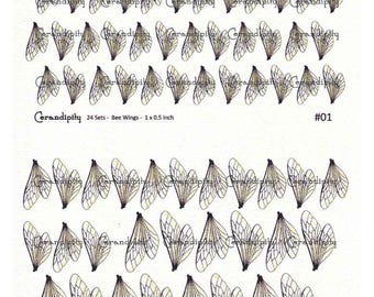 WINGS: Bee Wings - 38 pair -  2, 2.5, 3 inch Wingspan Printable
