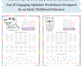 Werkbladen alfabet overtrekken: letter A-Z oefenen, ABC-kleuren (pdf)