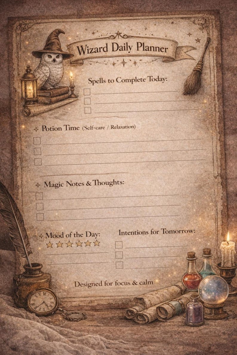 Magical Wizard Daily Planner Printable | Fantasy Mystical Planner Page ...