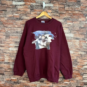 Vintage Snowman Sweatshirt Snowman Crewneck Snowman Pullover Sweater Snowman We Once Were Flakes Graphics Logo Maroon Size XLarge