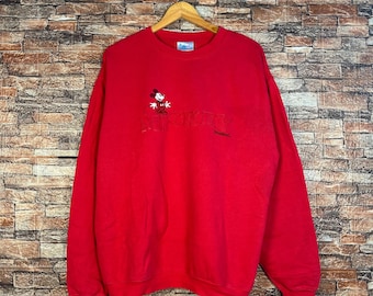 Vintage Mickey Mouse Sweatshirt Mickey Crewneck Mickey Pullover Sweater Mickey Mouse Art Embroidered Logo Red Size XLarge