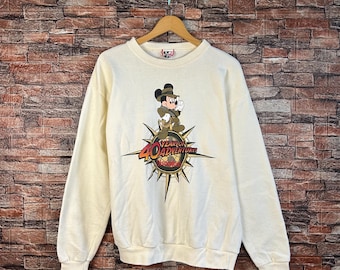 Sudadera vintage de Disney Mickey Mouse con cuello redondo y logotipo de Disneyland, color blanco, talla grande