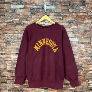 Vintage Minnesota Sweatshirt Minnesota Crewneck Minnesota Pullover Sweater Minnesota Embroidery Logo Maroon Size XLarge