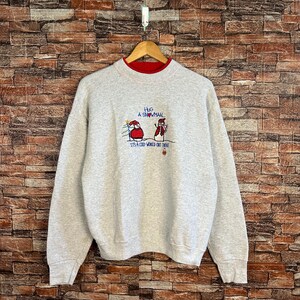 Vintage Snowman Sweatshirt Snowman Crewneck Snowman Pullover Sweater Hug A Snowman It&#39;s A Cold World Out There Embroidery Logo Grey Large