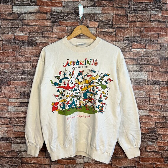 Vintage Acuarinto Huis Ten Bosch Sweatshirt Acuorinto Crewneck Acuarinto Pullover Sweater Acuarinto Huis Ten Bosch Art Logo White Medium