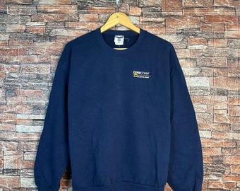 Vintage Jerzees Sweatshirt Jerzees Crewneck Pullover Sweater Corecomm Embroidery Logo Navy Blue Size Large