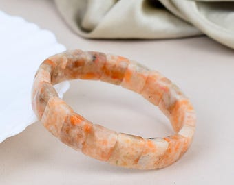 Pulsera de cuentas cuadradas facetadas de piedra solar natural, joyería elástica naranja