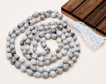 Semilla Vaijayanti natural Mala 108 cuentas, 8 mm anudado a mano Vaijanti Japa Mala, cuentas de oración sagrada Krishna, collar de yoga de meditación