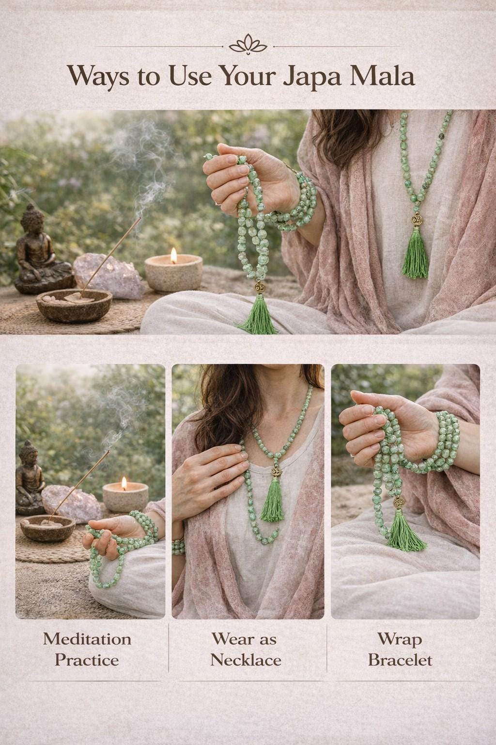 お寺、KOKORO Natural Azurite Chrysocolla Japa Mala Necklace: 108 Beads, 6mm