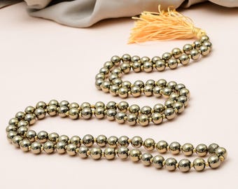 Collar Mala de 108 cuentas de hematita dorada natural de 8 mm, Japa Mala de meditación anudado a mano, cuentas de oración gris metálico, joyería de cristal para la conexión a tierra
