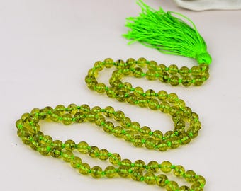 Japa Mala de peridoto natural de 108 cuentas: collar de meditación anudado a mano de 6 mm, cuentas de oración para yoga.