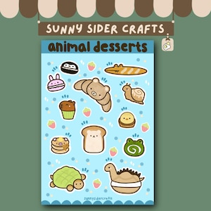 Foglio di adesivi di dessert animali