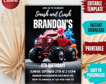 Monster Truck Birthday Invitation: Editable Party Invite (Digital Download)