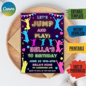 Trampoline Birthday Invitation: Editable Jump Party, Canva Template