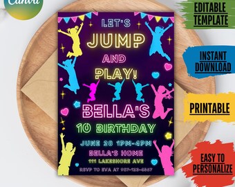 Trampolin-Geburtstagseinladung: Bearbeitbare Jump Party, Canva-Vorlage
