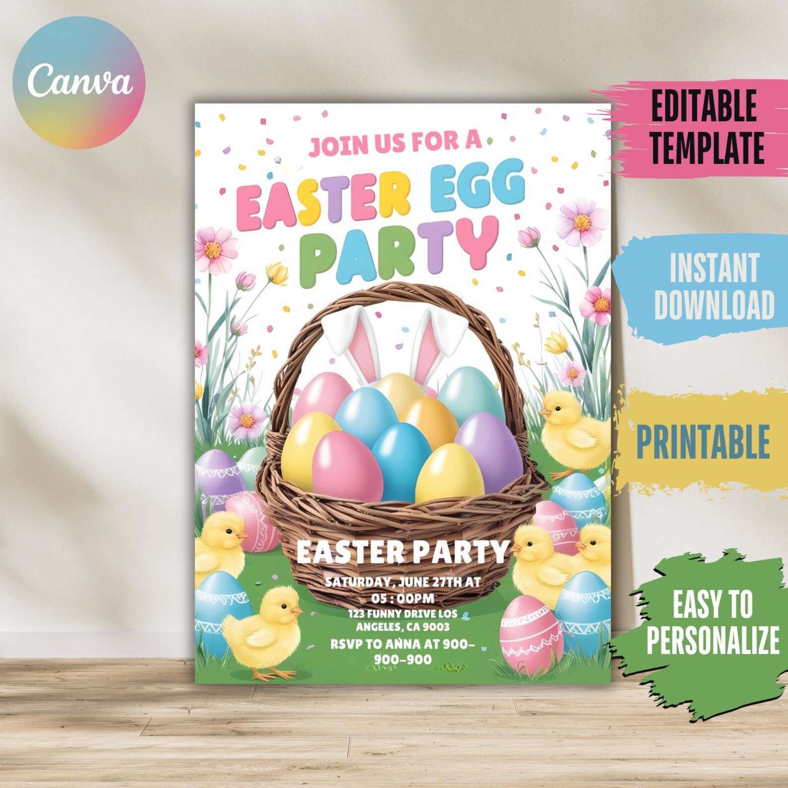 Easter Egg Hunt Invitation: Editable Canva Template (digital) - Etsy