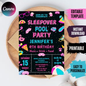 Editable Sleepover Pool Party Birthday Invitation (Instant Download)