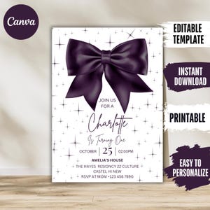 Black Bow Birthday Invitation Template: Coquette Party Invite (Digital Download)