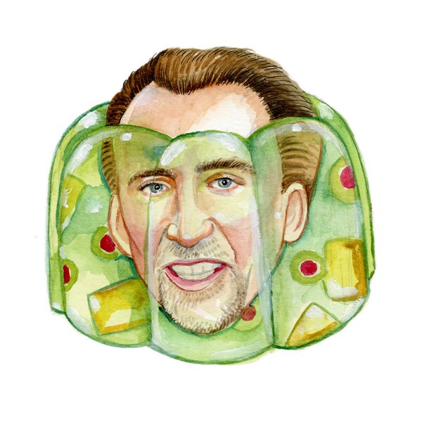 Nicolas Cage jello mold watercolor print 5x7