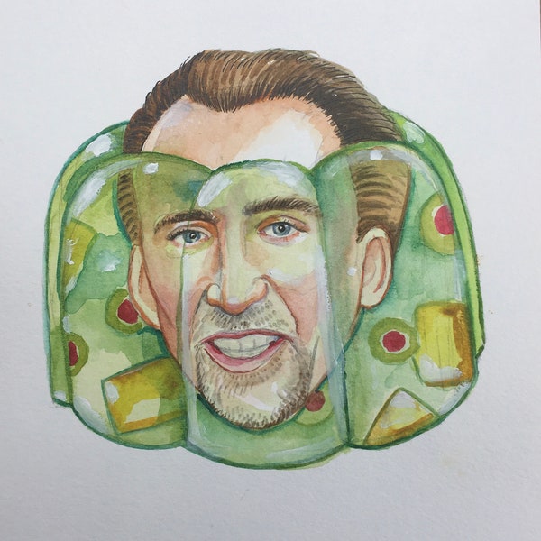 Nic Cage jello mold  original mini watercolor painting
