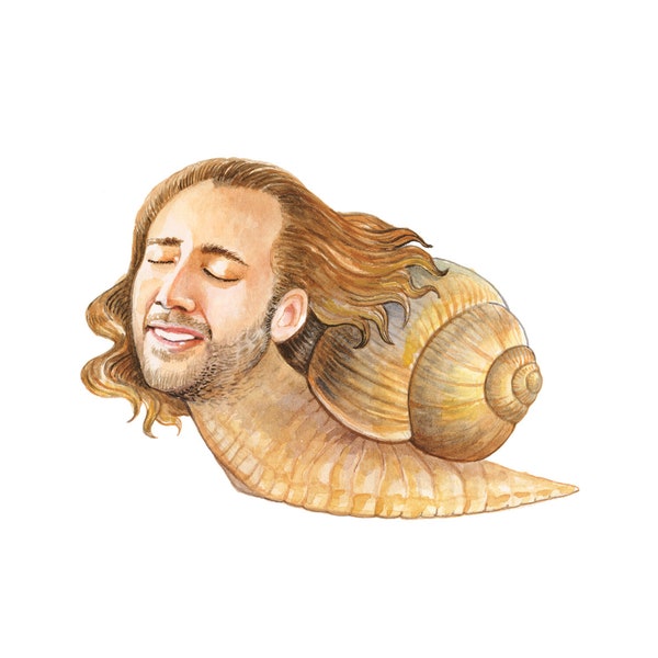 Nicolas Cage snail watercolor print 5x7