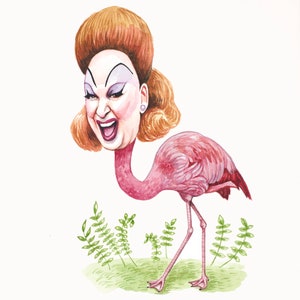 Divine the Pink Flamingo watercolor painting print