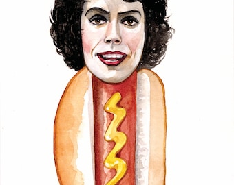 Tim Curry “Dr. Frank n furter” hot dog giclee print of watercolor painting