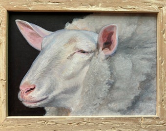 Sheep original framed acrylic painting