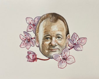 Bill Murray cherry blossoms original mini watercolor painting