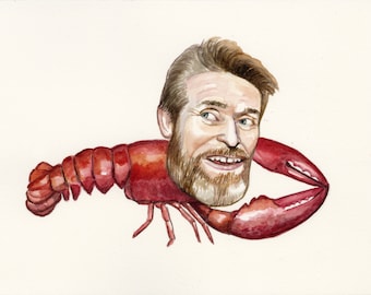 Willem Dafoe lobster lighthouse inspired watercolor print 5x7