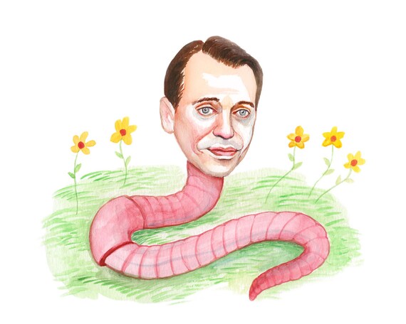 Steve Buscemi a Happy Earthworm Original Watercolor Painting One of a Kind Worm  Art -  Canada