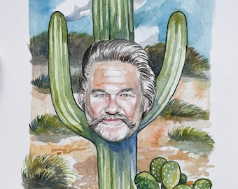 Kurt Russell as a cactus original watercolor painting