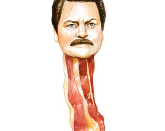 Nick Offerman Bacon Original watercolor painting