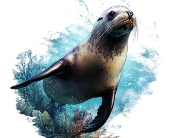 Majestic Sea Lion Clipart Bundle Illustration, 10 High Quality Designs, Wild Life, Art, Printables, Junk Journal, Commercial Use