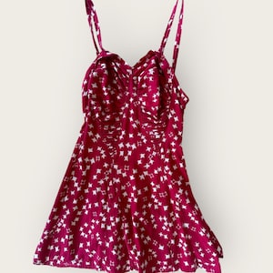 1940s red and ivory abstract print playsuit