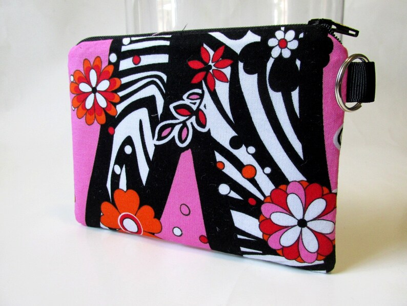 Pink Black Orange Ready to ship! Red Wild Zebra Print with flowers White Handmade Small pouch with zipper and key ring