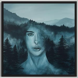 Through Nature’s Eyes – Surreal Forest Portrait Painting, Mystical Landscape Art, Acrylic Nature Wall Decor