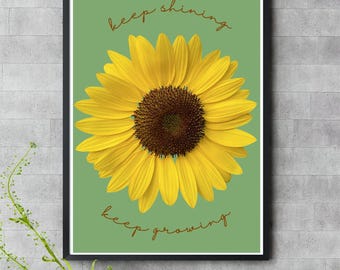 Sunflower wall art, Positive wall decor, Botanical Poster, Affirmations Poster, Sunflower Decor, Positivity quote, Floral print, Vintage art