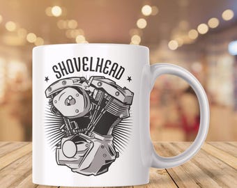 Shovelhead Engine 1966 - 1984HD - Mug Coffee Cup Biker Motorcyclist Chopper Bobber Motorcycle Panhead Kicker Starframe Cult V2